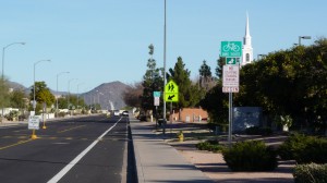 Mesa Phoenix is actually a great city for biking. Note the wide bike lane and pretty background.