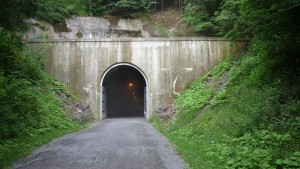 P1010044_3264x1840 And that is a half mile of tunnel. Pretty cool. There is actually another tunnel that you take with no lights in it, and I didn't feel like digging mine out, so I just rode towards the light on the other side... it was a really crazy experience. It feels like you are on acid and pedalling and not moving. Really crazy.