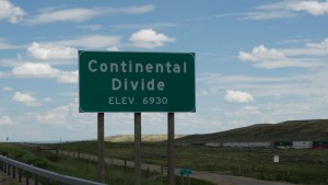Actually, believe it or not, there were two continental divides today. There is a basin in Wyoming, so you have to go through the basin to get to the other one. I did not take a picture of it because I was trying to construct my arc to live through the floods at the time, but it said 7000 feet on the nose, you will have to take my word on it.